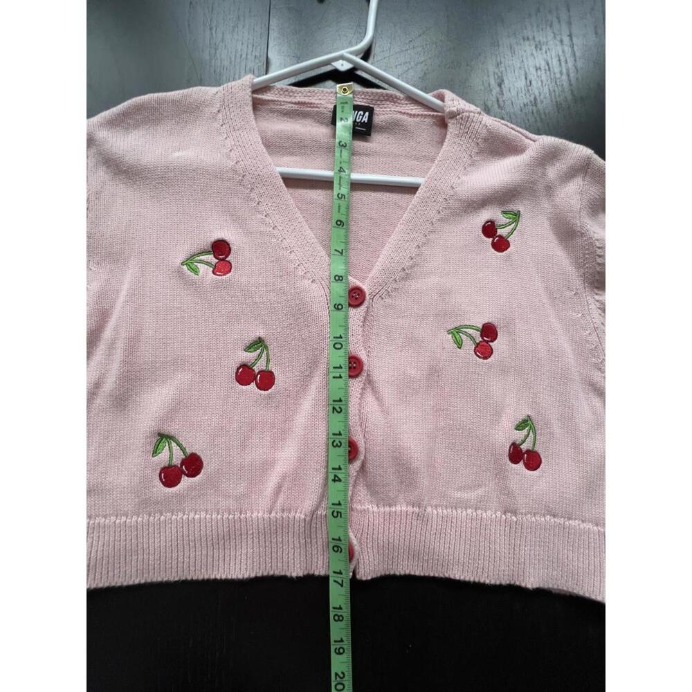 Minga London Cardigan Pink Cherry Embroidered Cropped Size M - Picture 7 of 7